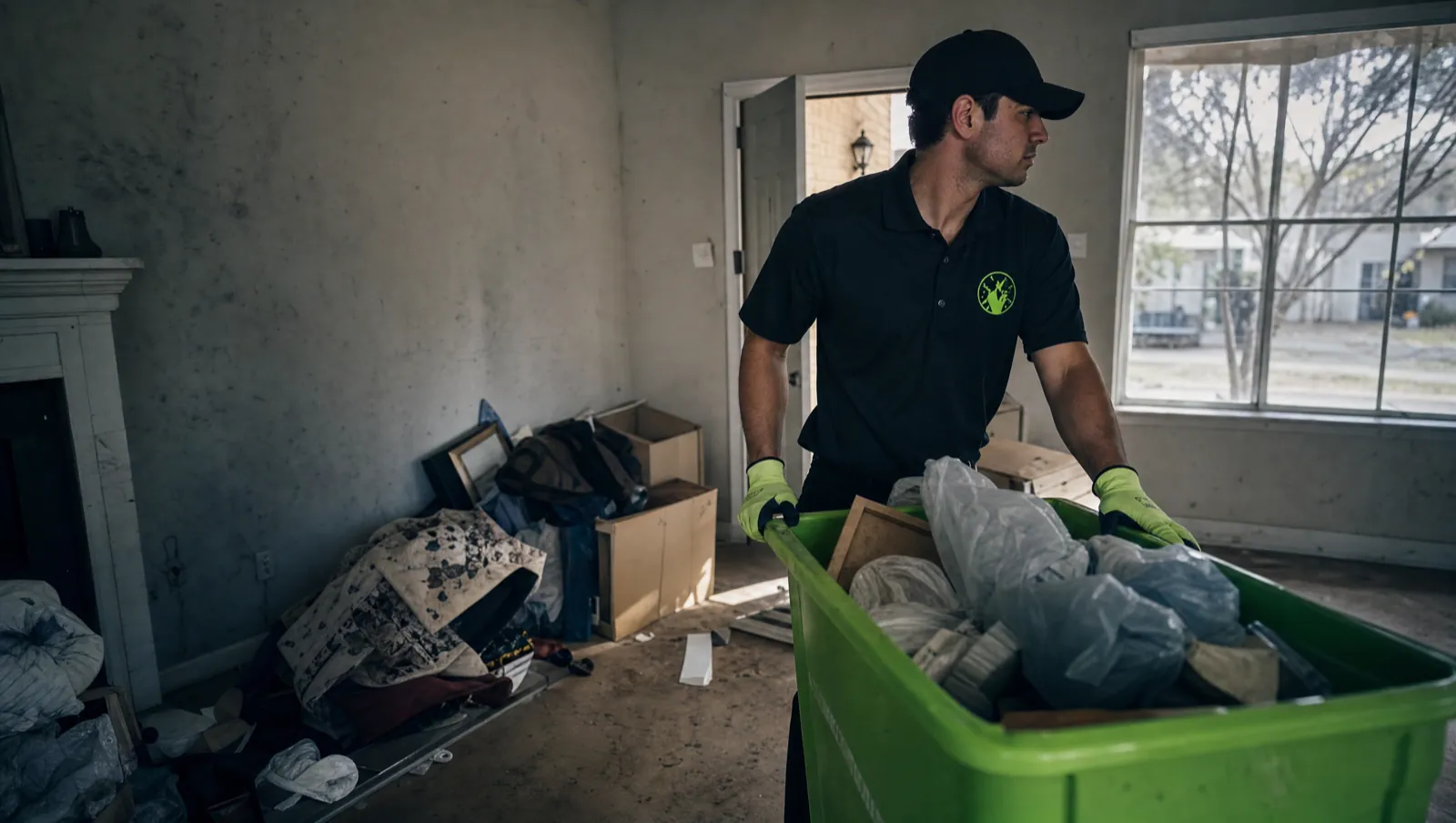 Belongings left behind in a vacated Waco, TX property being cleared for a foreclosure turnover